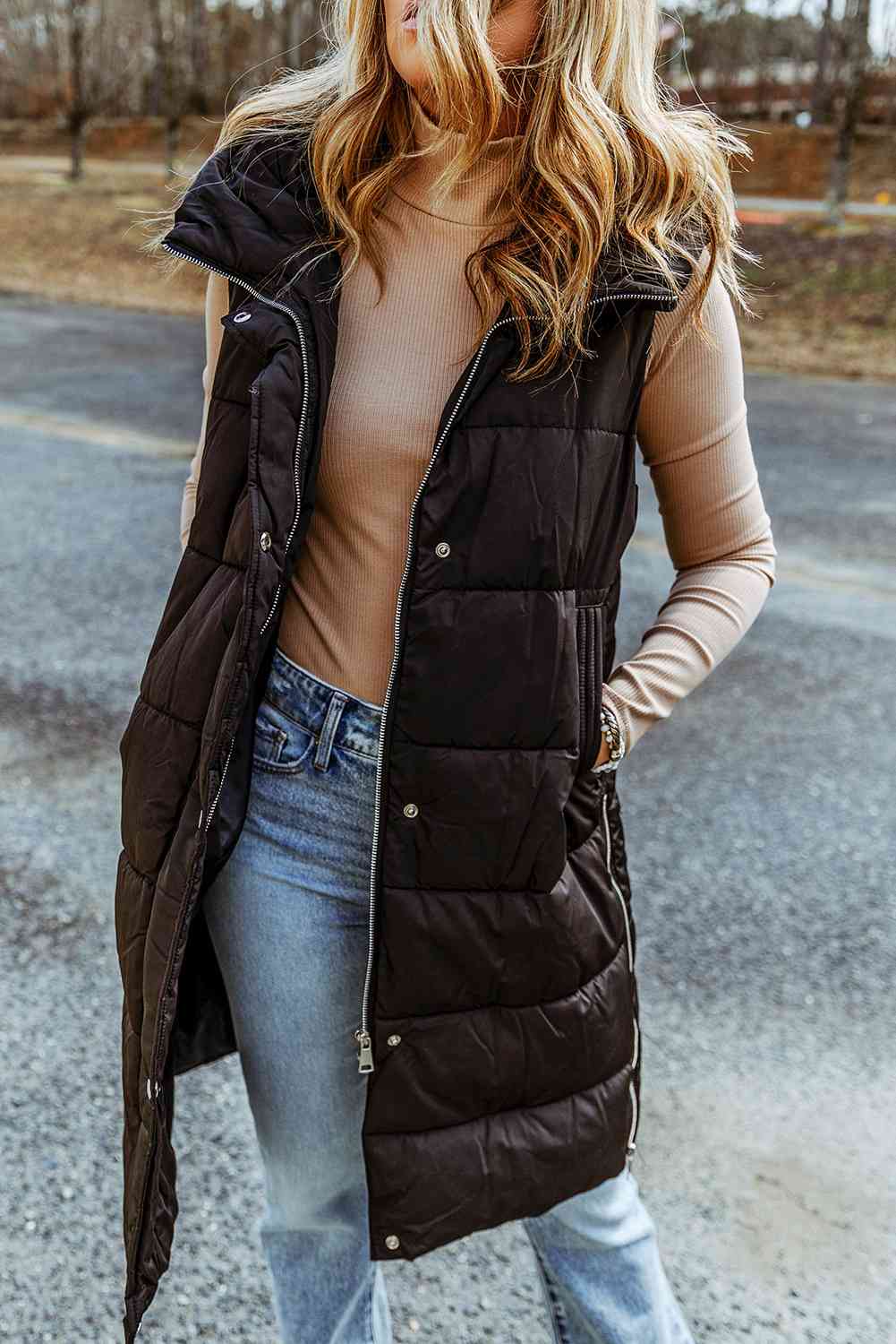 Long Hooded Sleeveless Puffer Vest Sundance Clothing