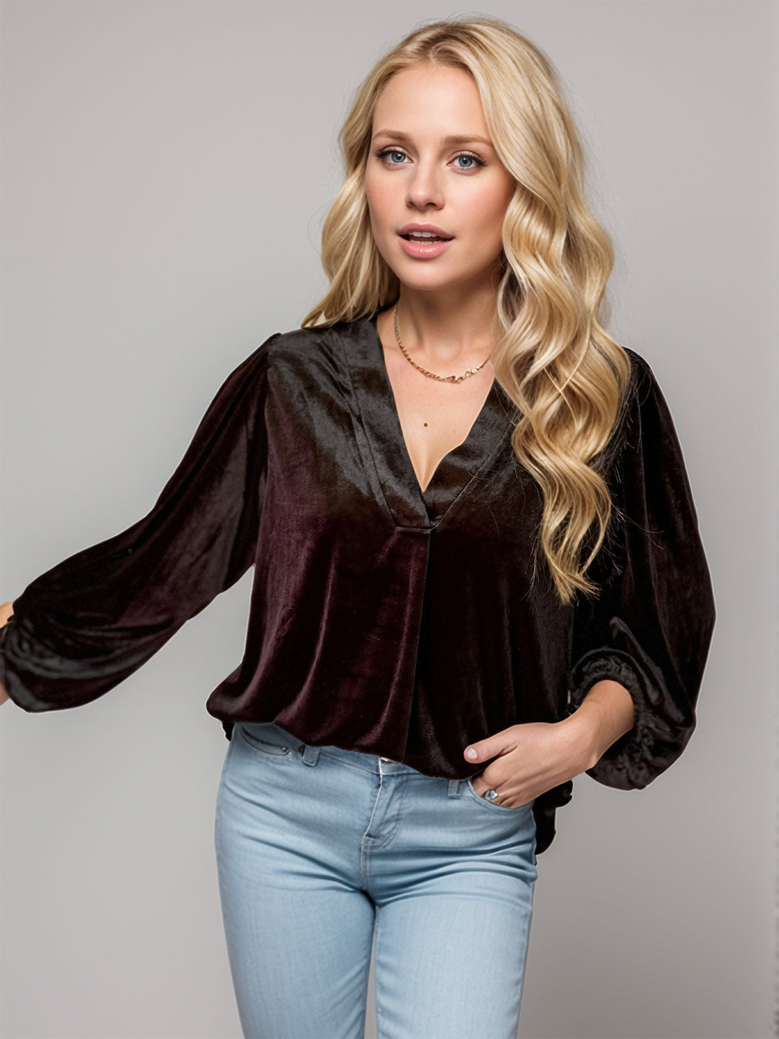 V-Neck 3/4 Sleeve Blouse