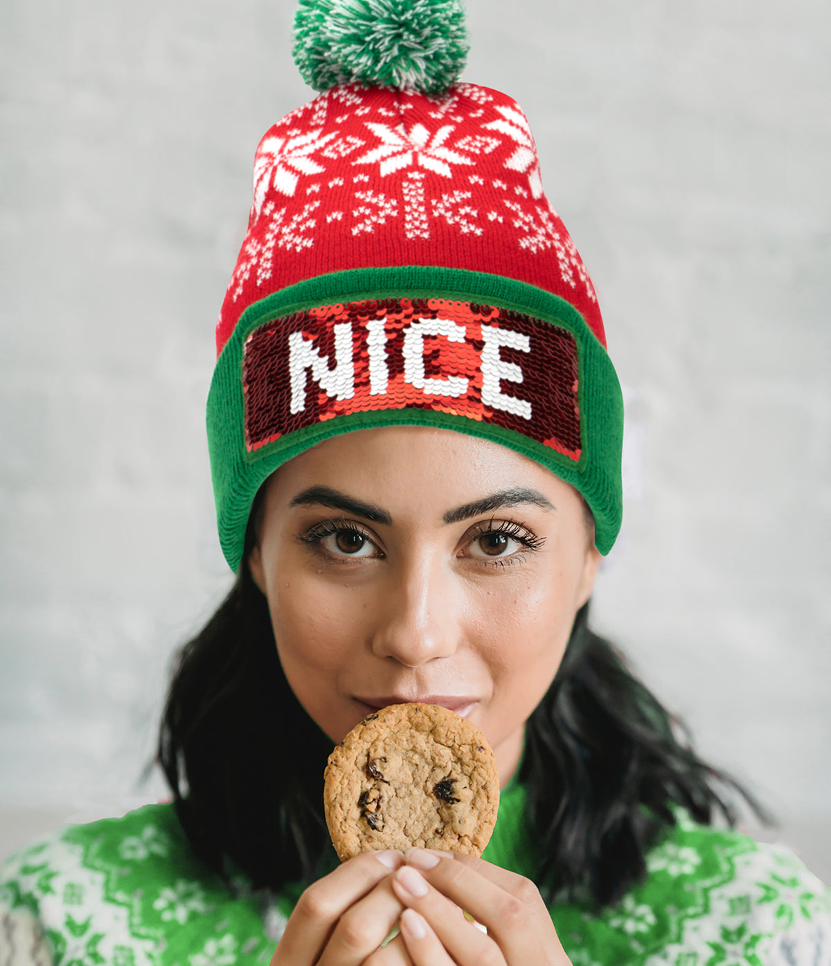 Holiday Naughty/Nice Sequin Pom Hat