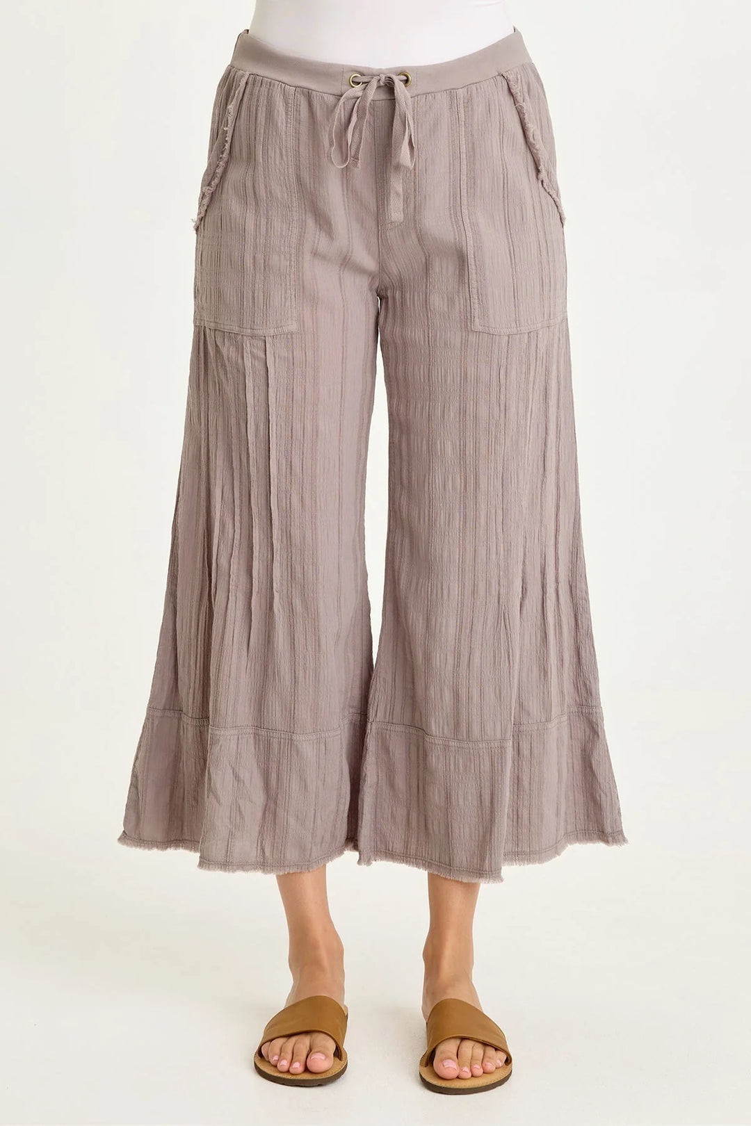 パンツ user_5ded361d XCVI Doyen Gauze Wide Leg Crop Pants with Drawstring Waist