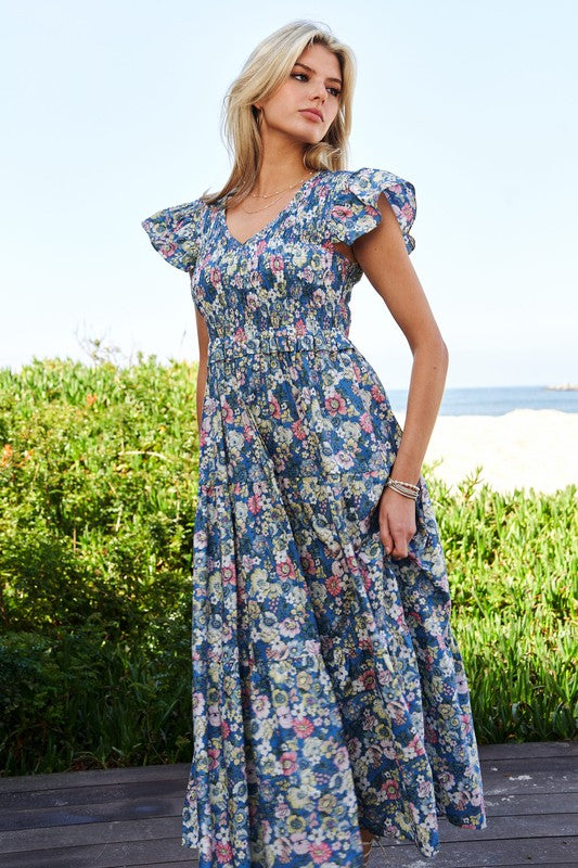 Vintage Garden Floral Midi Dress