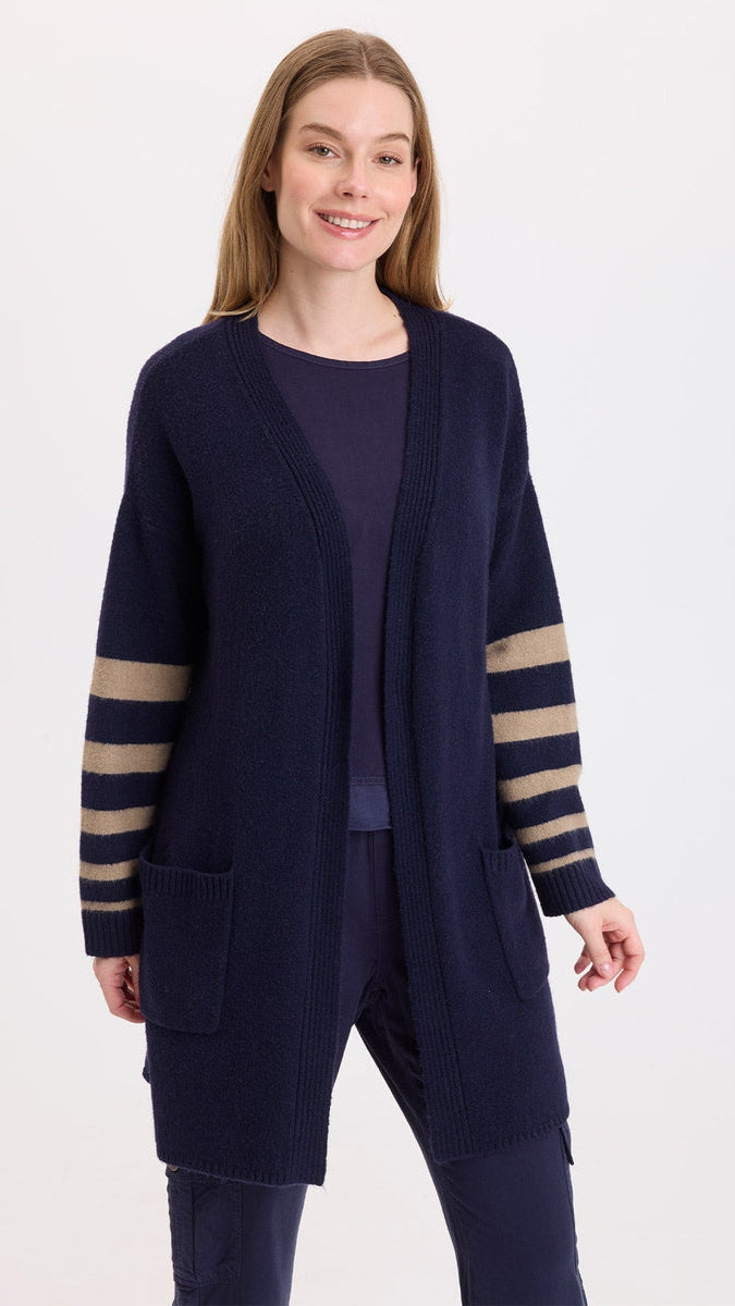 Navy Cardigan with Khaki Stripes | Ayla by XCVI – Sundance Clothing