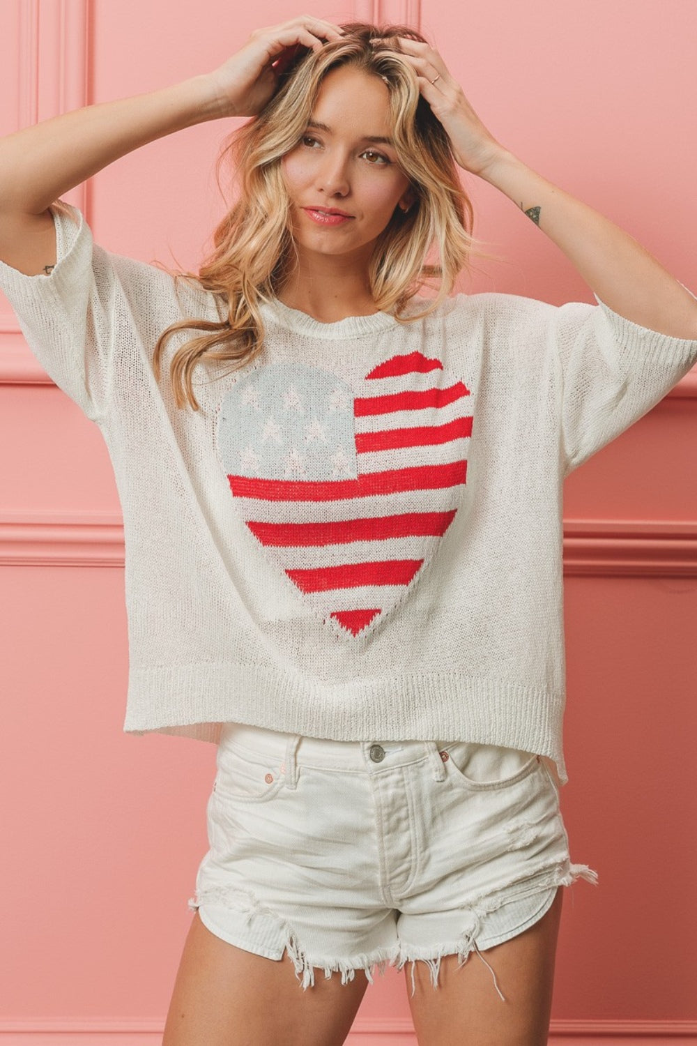 Striped Heart Knit Top