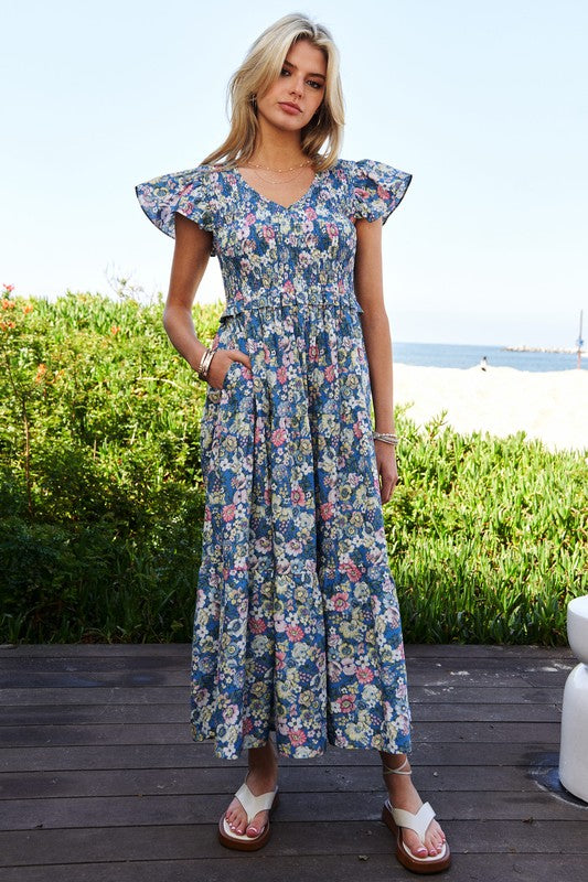 Vintage Garden Floral Midi Dress