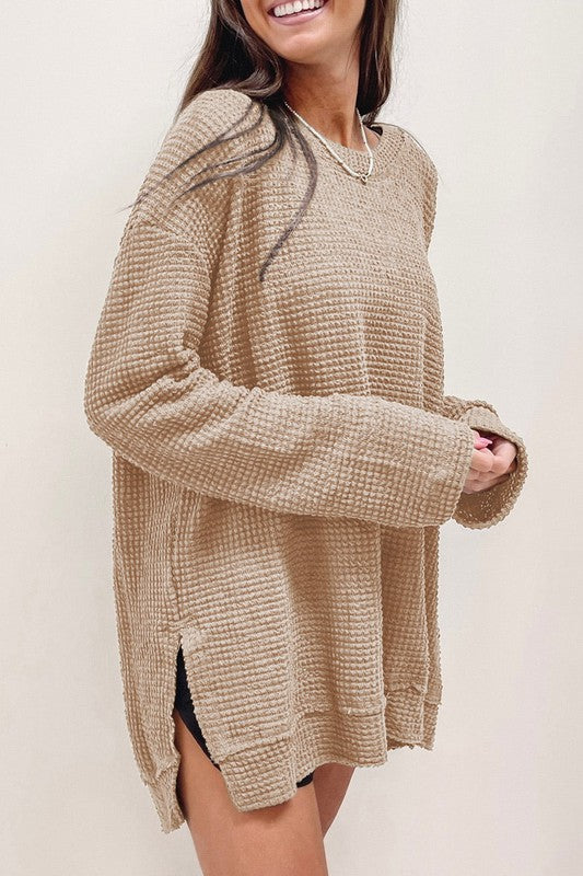 Waffle Knit Oversized Top