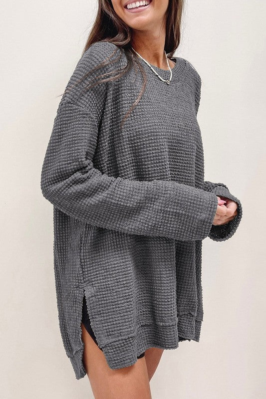 Waffle Knit Oversized Top