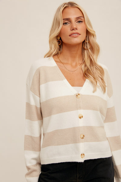 BUTTON DOWN STRIPED RELAXED CARDIGAN
