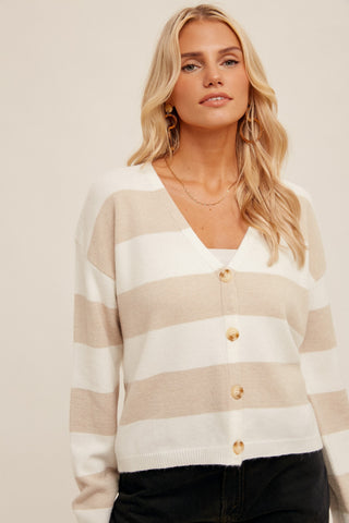 BUTTON DOWN STRIPED RELAXED CARDIGAN