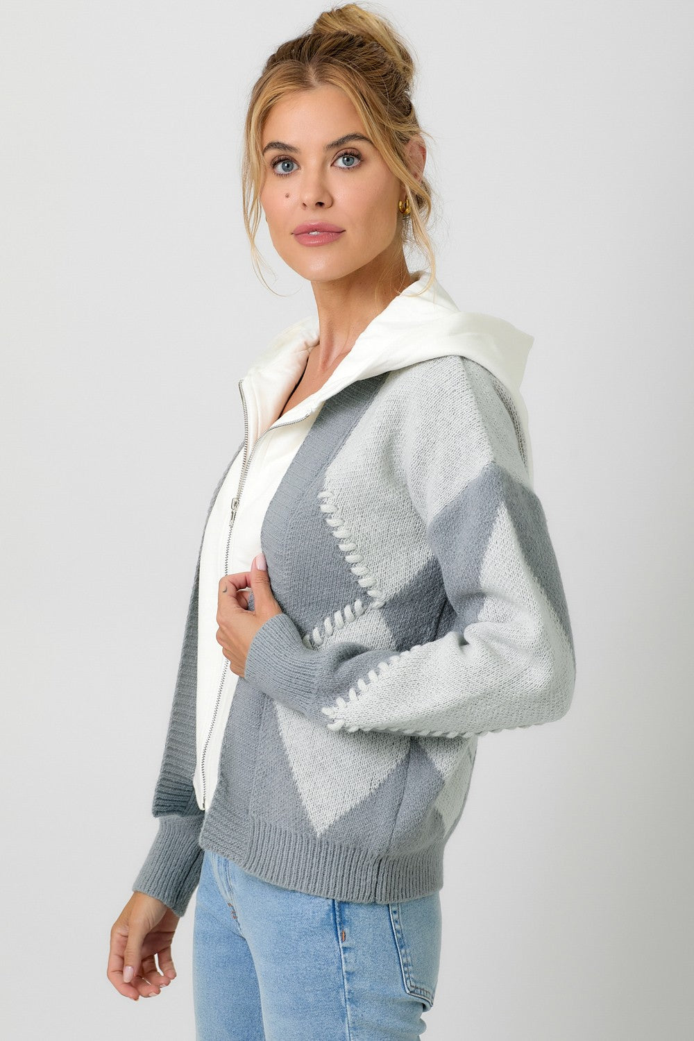 Twofer Hoodie Sweater Cardigan