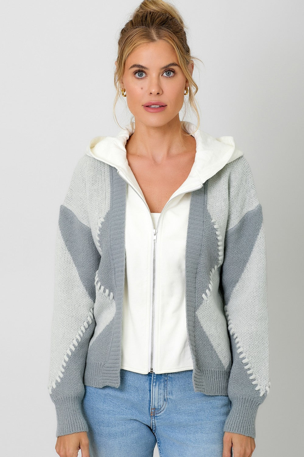 Twofer Hoodie Sweater Cardigan