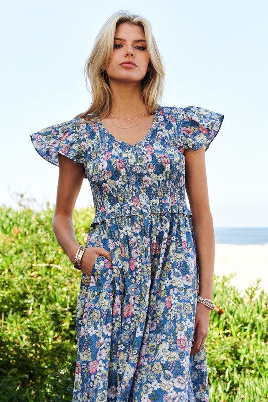 Vintage Garden Floral Midi Dress