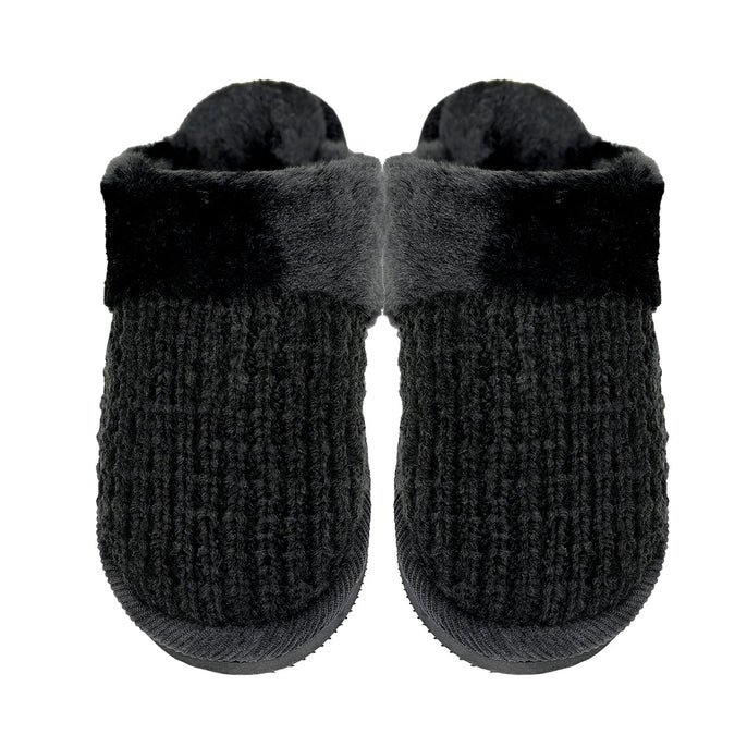 Waffle Knit Faux Fur Slippers