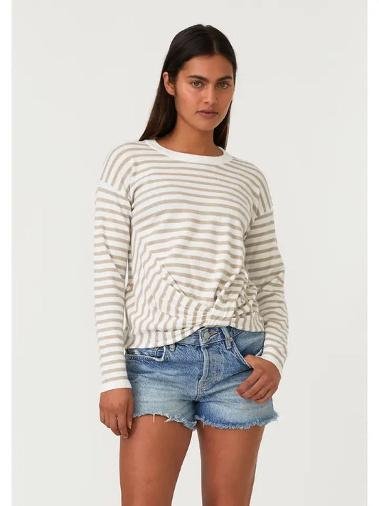 Horizontal Stripe Front Knot Pullover Sweater