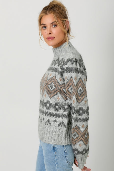 Fair Isle Mock Neck Sweater