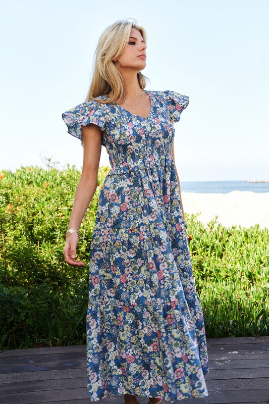 Vintage Garden Floral Midi Dress