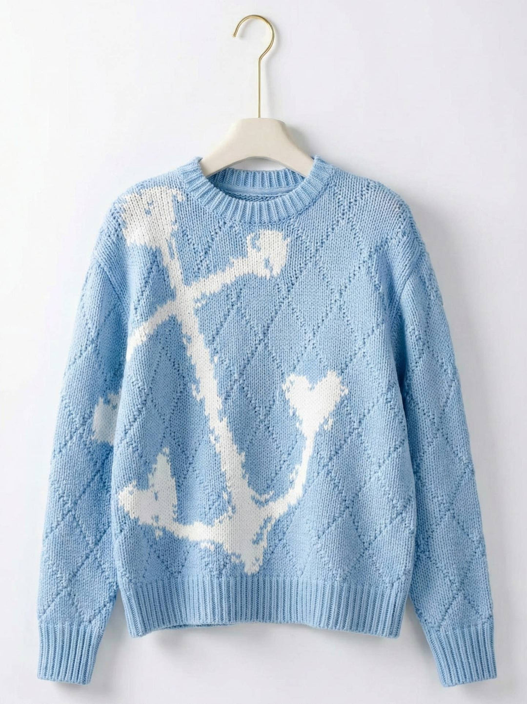 Anchor Intarsia Knit Sweater | Light Blue Coastal Crewneck