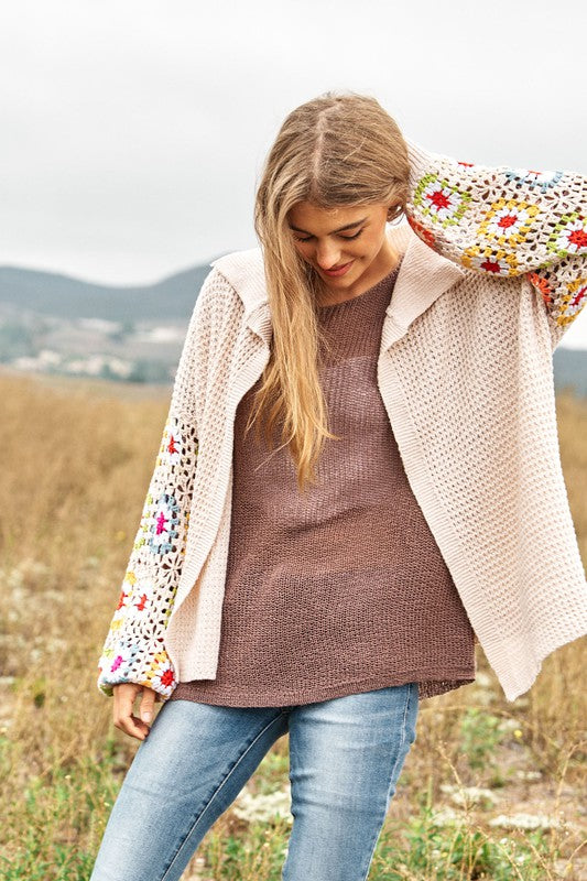 Crochet Floral Printed Knit Cardigan