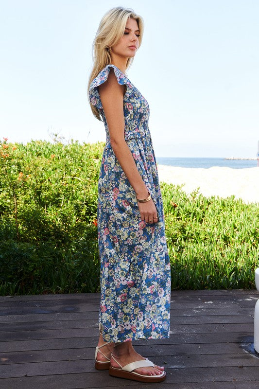 Vintage Garden Floral Midi Dress