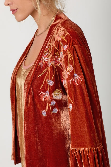 Embroidered Velvet Kimono