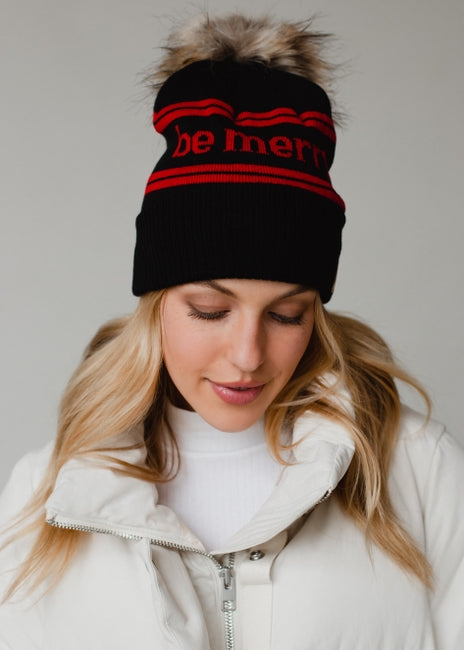 Dk Navy & Red Be Merry Pom Hat