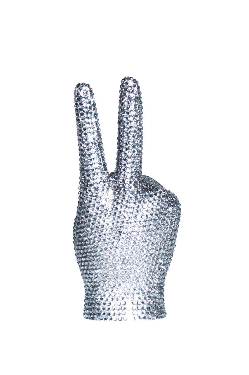 Rhinestone Graphite Peace Sign Sculpture Hand Made - 9"Tall