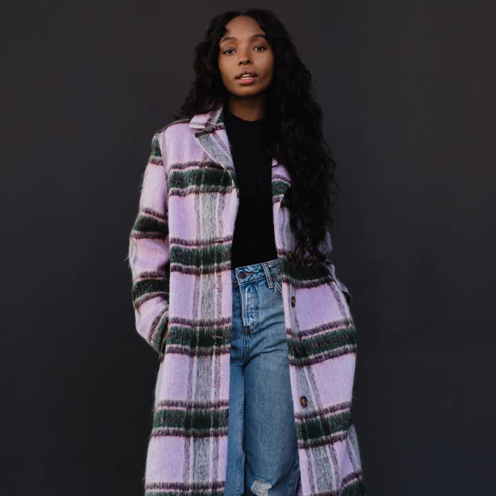 Purple, Green & Tan Plaid Coat