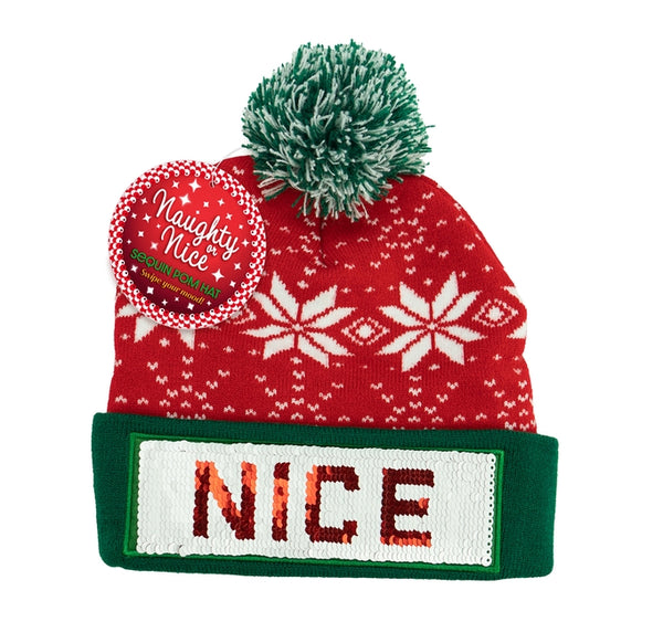 Holiday Naughty/Nice Sequin Pom Hat