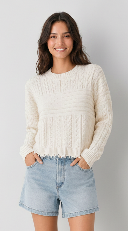 Rania Cable-Knit Crew Neck Sweater | Sundance Clothing