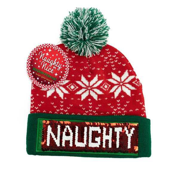 Holiday Naughty/Nice Sequin Pom Hat