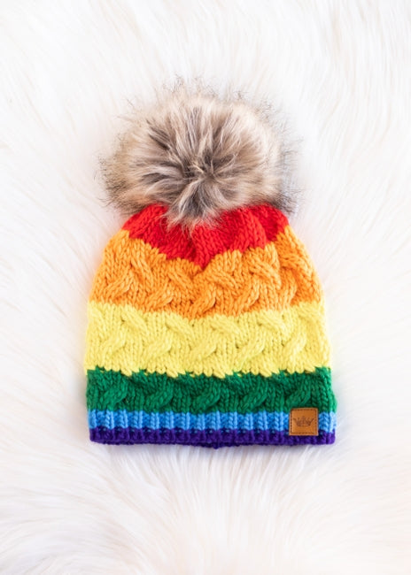 Classic Rainbow Stripe Pom Hat