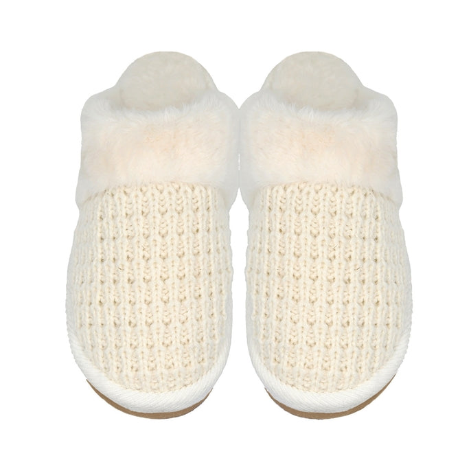 Waffle Knit Faux Fur Slippers