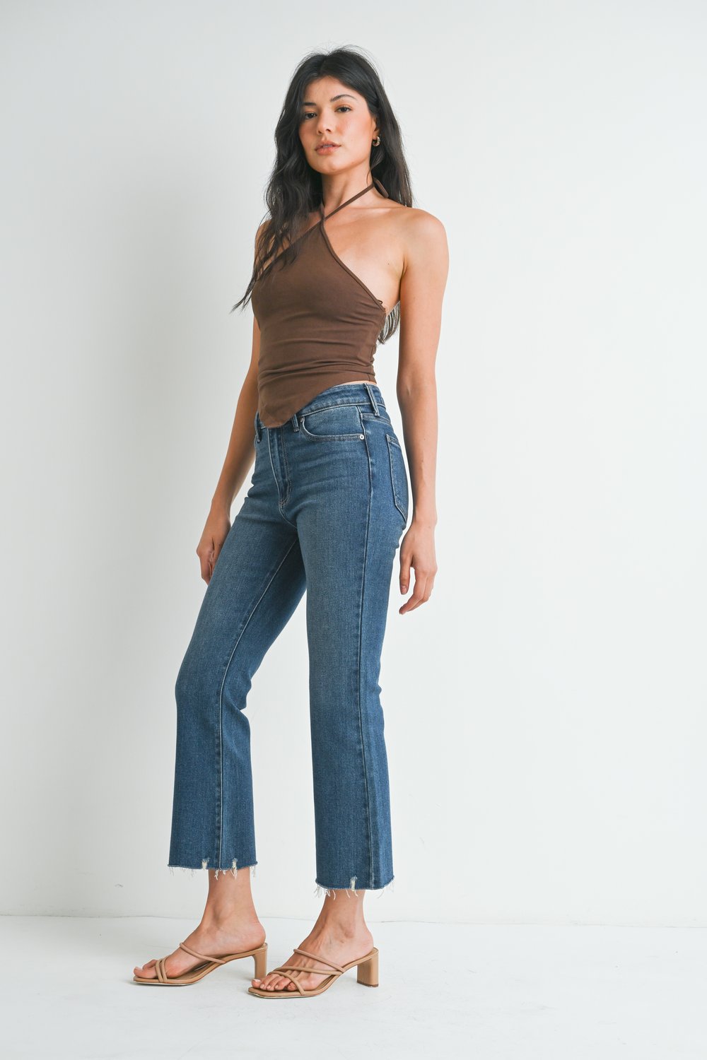 High Rise Crop Flare w/ Distressed Hem