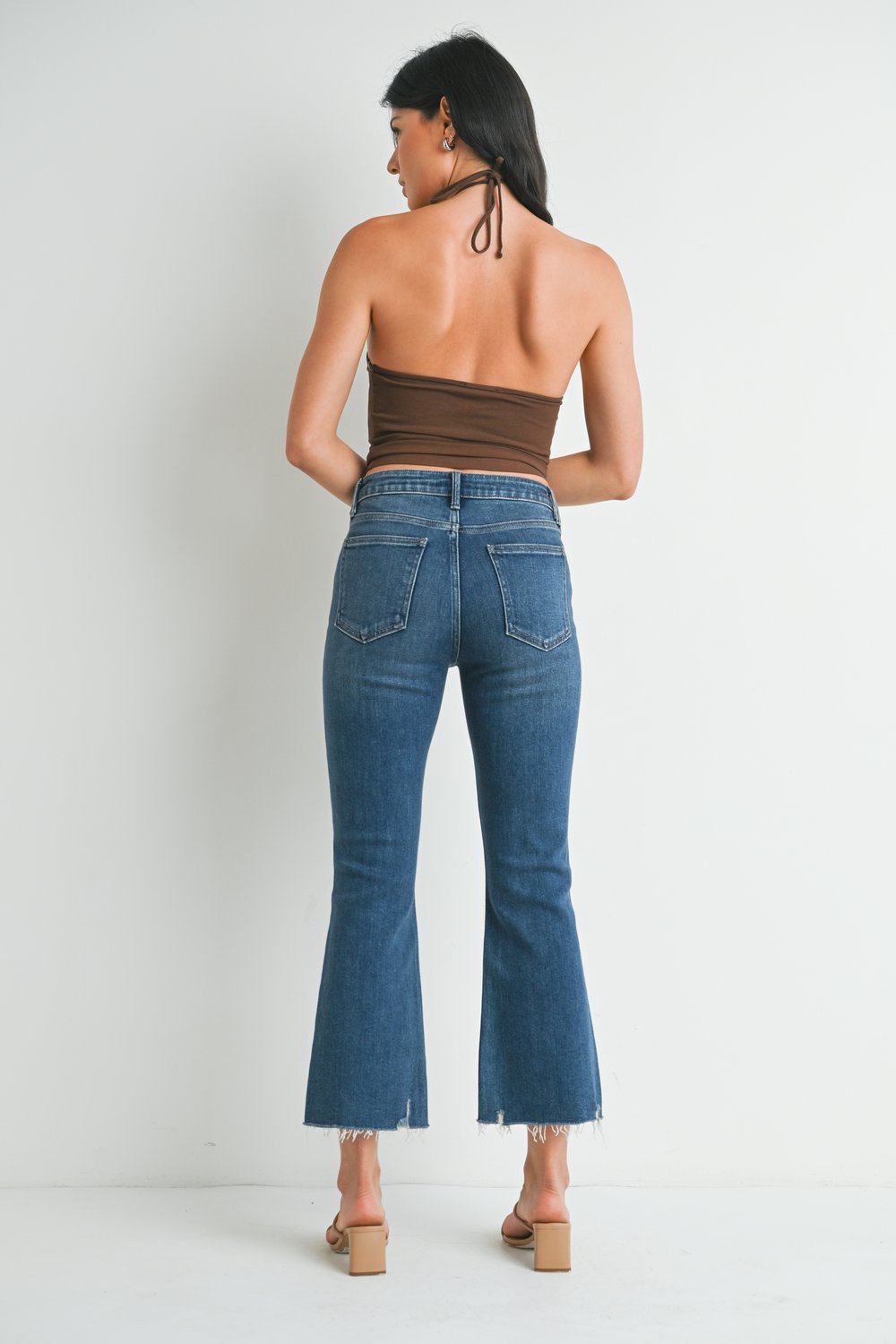 High Rise Crop Flare w/ Distressed Hem