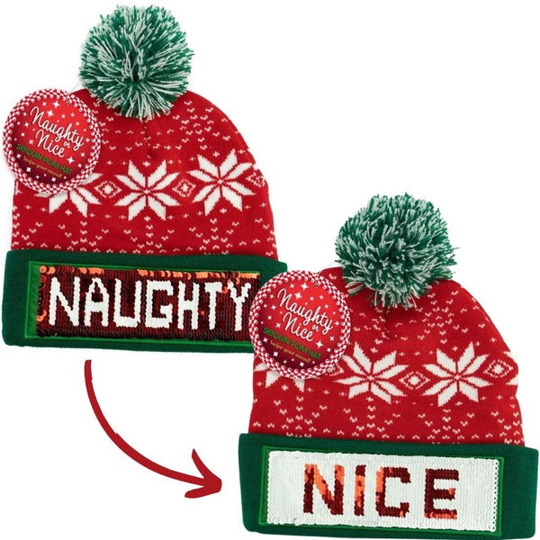 Holiday Naughty/Nice Sequin Pom Hat