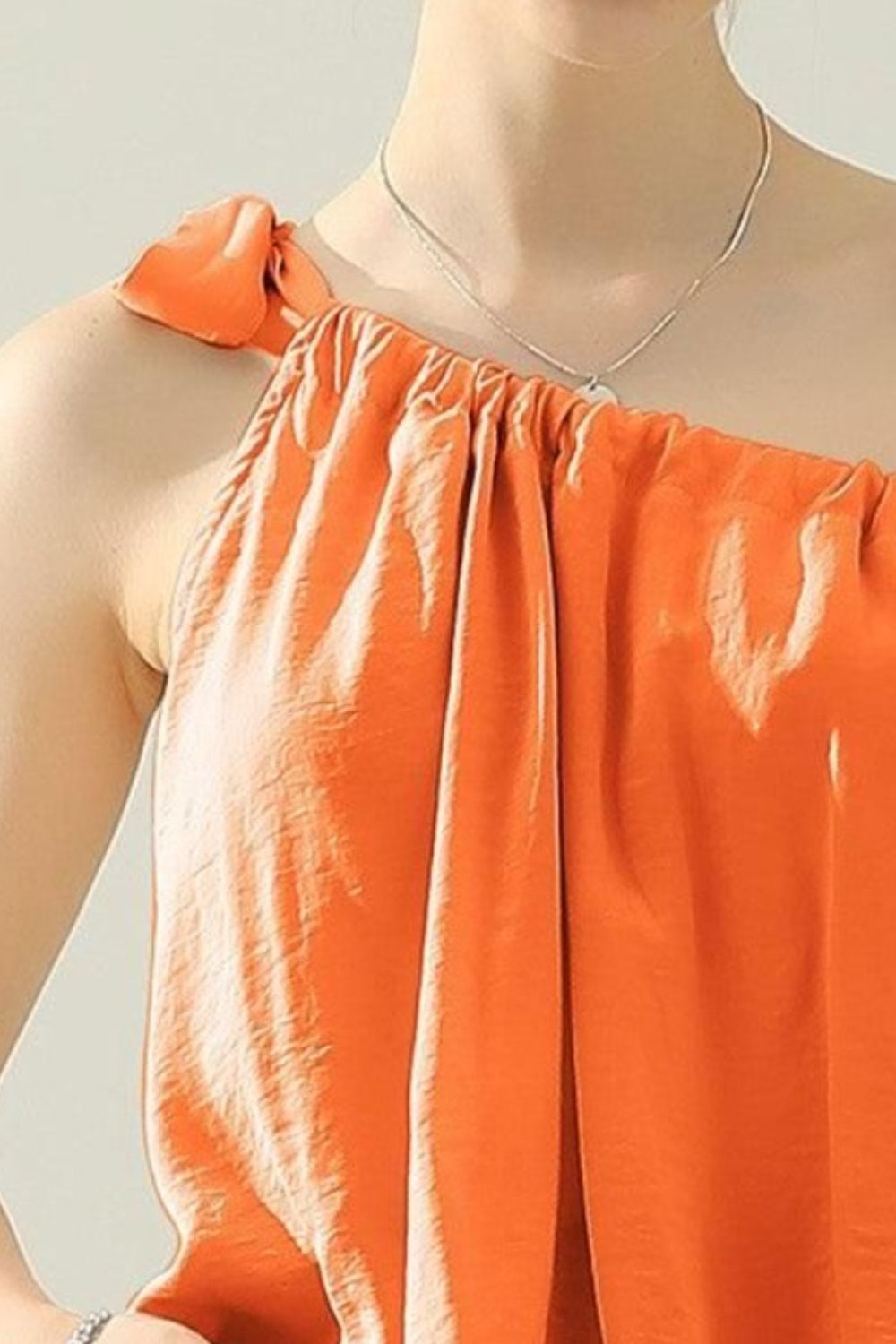 One Shoulder Bow Silk Top