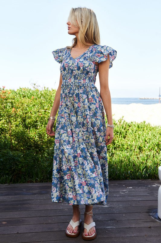 Vintage Garden Floral Midi Dress