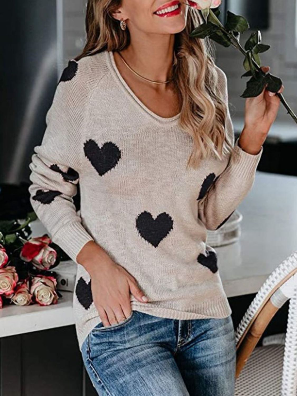 Heart Scoop Sweater