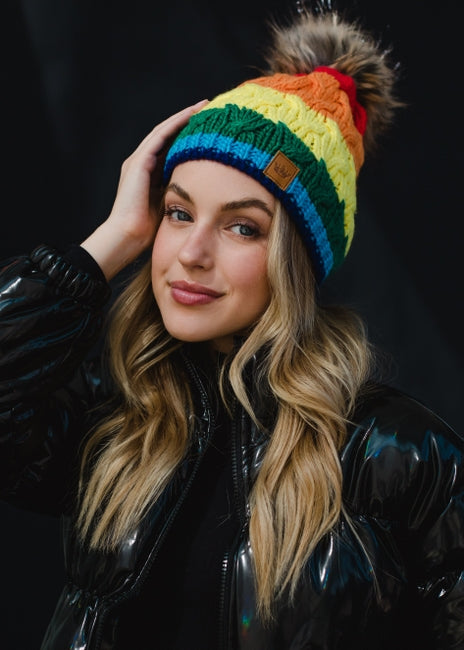 Classic Rainbow Stripe Pom Hat