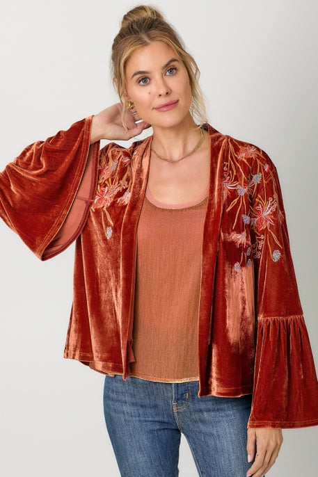 Embroidered Velvet Kimono