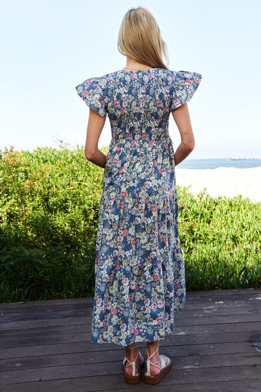 Vintage Garden Floral Midi Dress