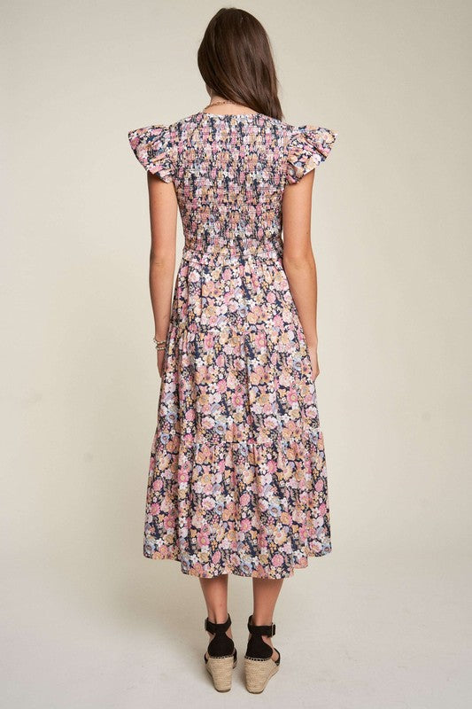 Vintage Garden Floral Midi Dress