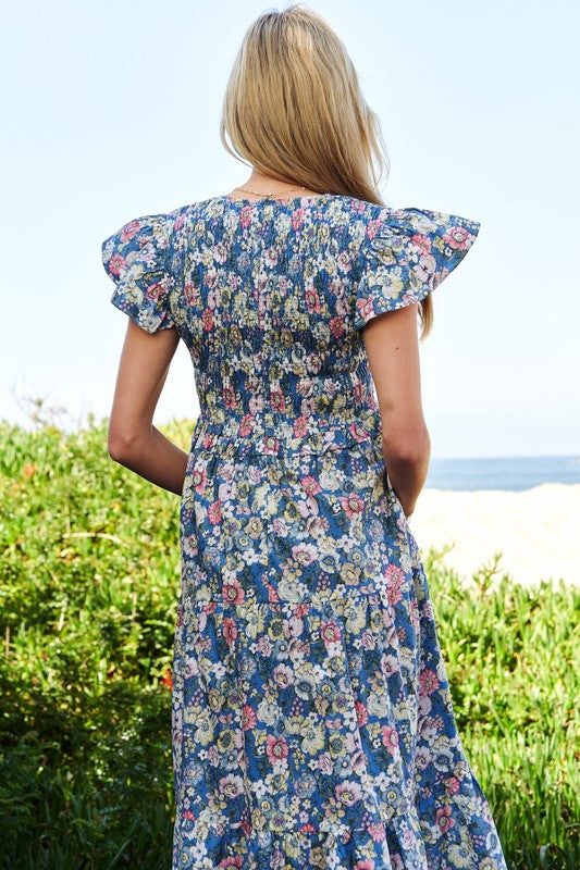 Vintage Garden Floral Midi Dress