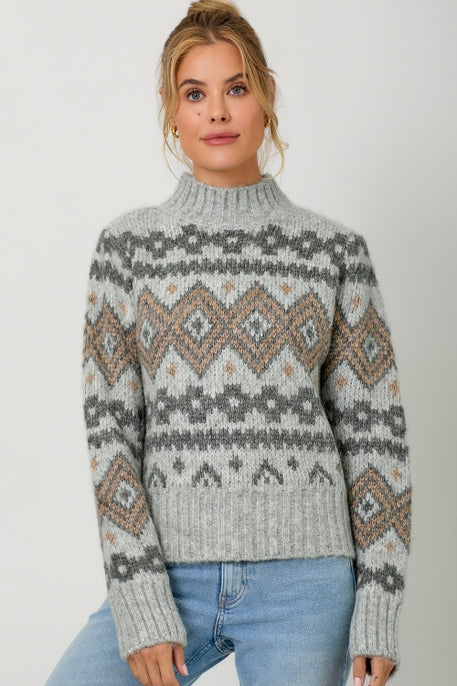 Fair Isle Mock Neck Sweater