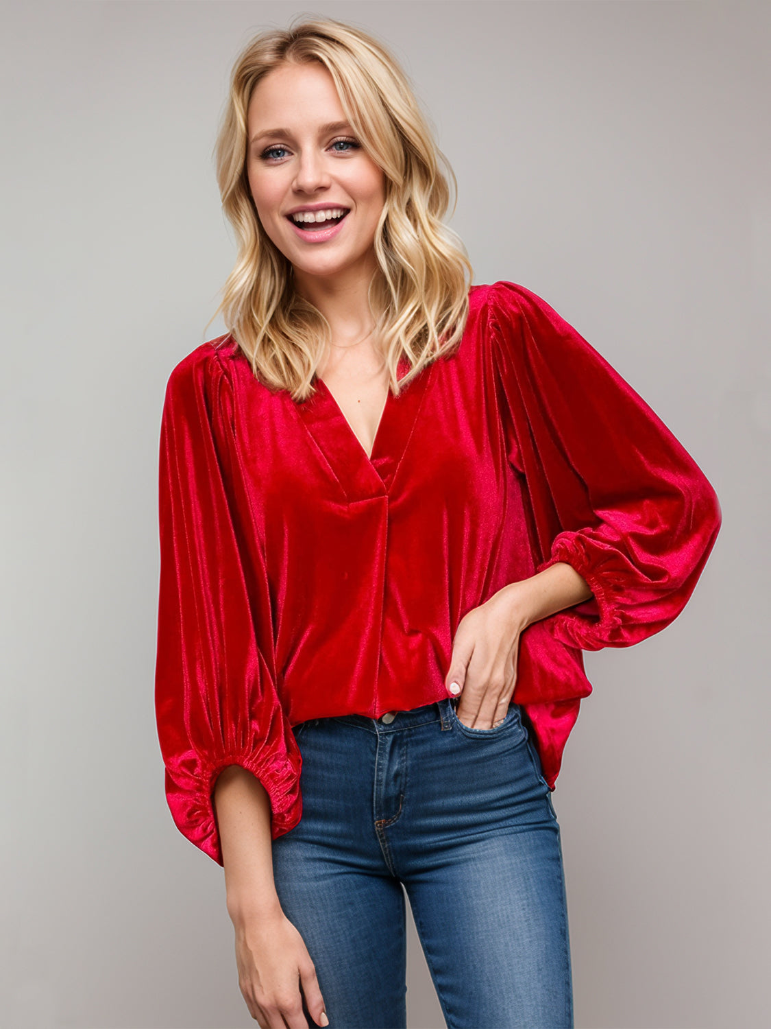 V-Neck 3/4 Sleeve Blouse