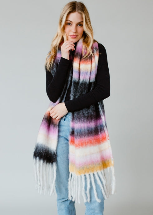 Multicolor Stripe Scarf w/ Fringe