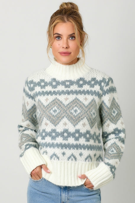 Fair Isle Mock Neck Sweater