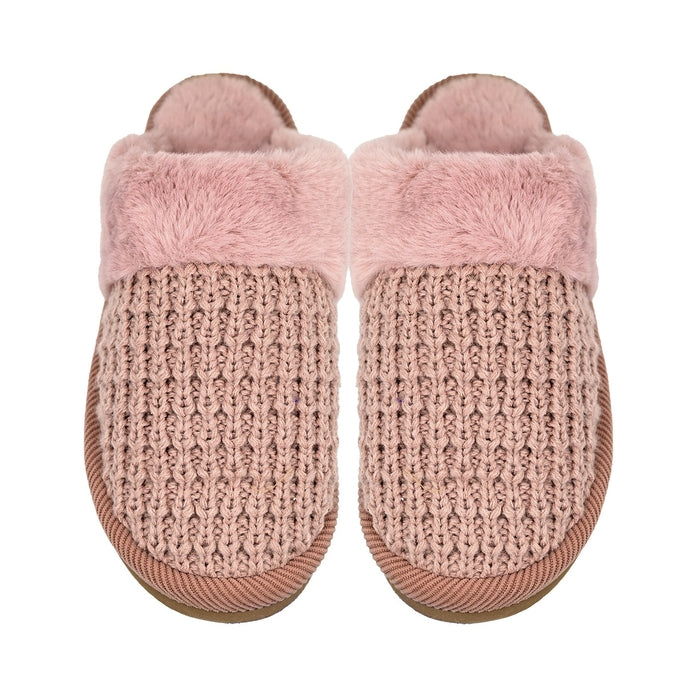 Waffle Knit Faux Fur Slippers