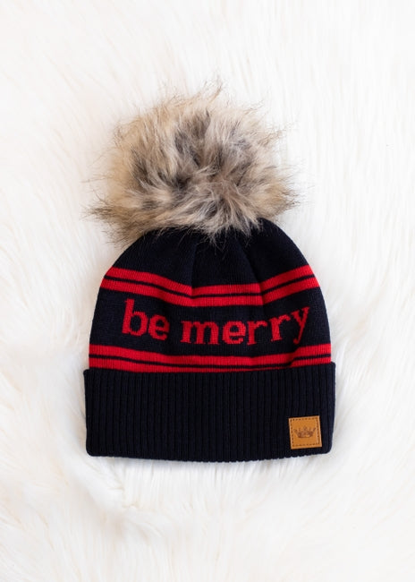 Dk Navy & Red Be Merry Pom Hat