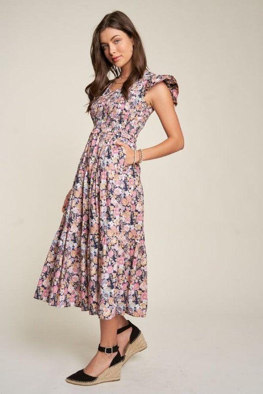 Vintage Garden Floral Midi Dress