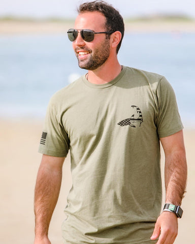 USA Shark T Shirt Military Green